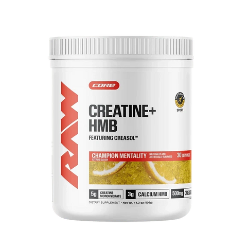RAW Nutrition Creatine + HMB Powder | 5g Creatine Monohydrate + Recovery Support | 30 Servings