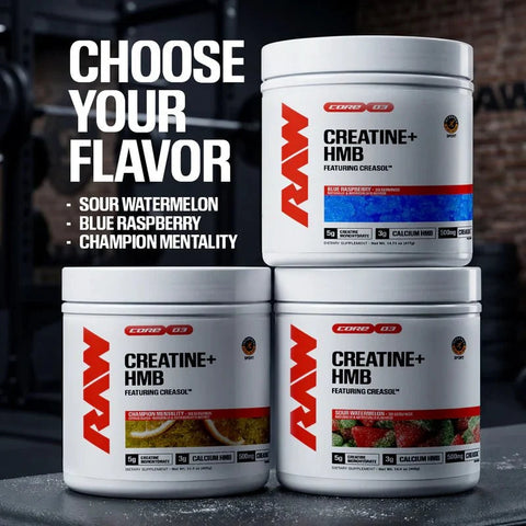 RAW Nutrition Creatine + HMB Powder | 5g Creatine Monohydrate + Recovery Support | 30 Servings