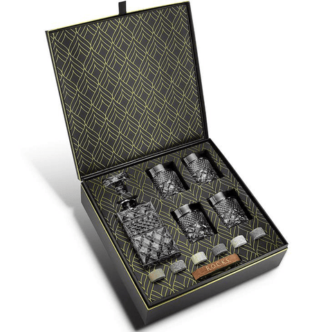 Whiskey Decanter w/ Glasses & Chilling Stones Gift Set ROCKS