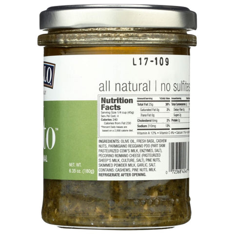 Pesto Jar Traditional Basil Sauce 6.35 oz DELALLO