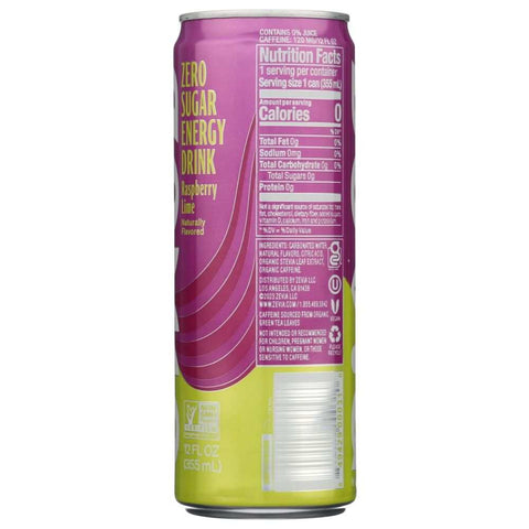 ZEVIA Raspberry Lime Zero Sugar Natural Energy Drink 12fl oz