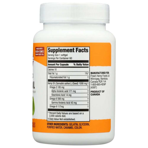 Hemp Seed Oil Softgels Omega GLA Support 60 sg MANITOBA HARVEST