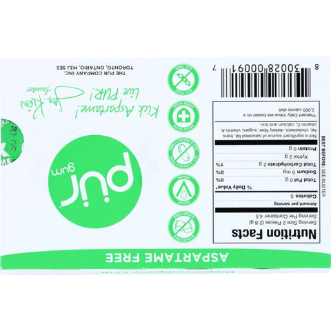 Spearmint Flavor Aspartame Free Sugar Free Gum 9 pc PUR