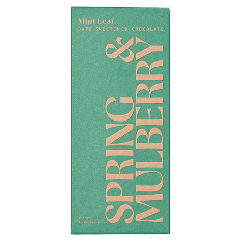 Date Sweetened Dark Chocolate Mint Leaf Bar Spring & Mulberry