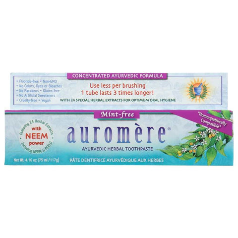 AUROMERE Mint Free Ayurvedic Toothpaste Herbal Oral Care 4.16 oz