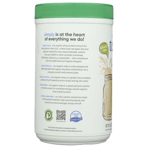 Organic Whey Protein Bourbon Vanilla 12 oz Powder SIMPLY TERAS