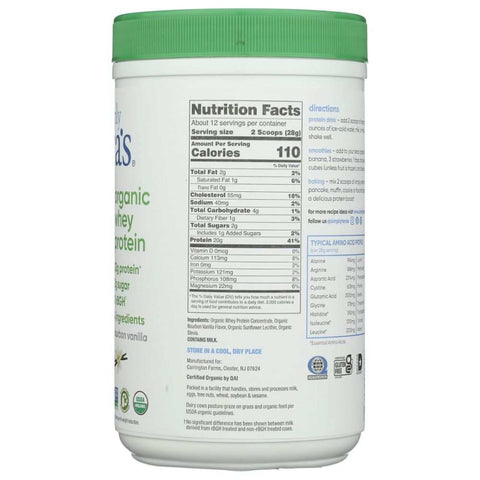 Organic Whey Protein Bourbon Vanilla 12 oz Powder SIMPLY TERAS