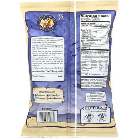 Aged White Cheddar Key Attribute Rice and Corn Puffs PIRATE BRANDS