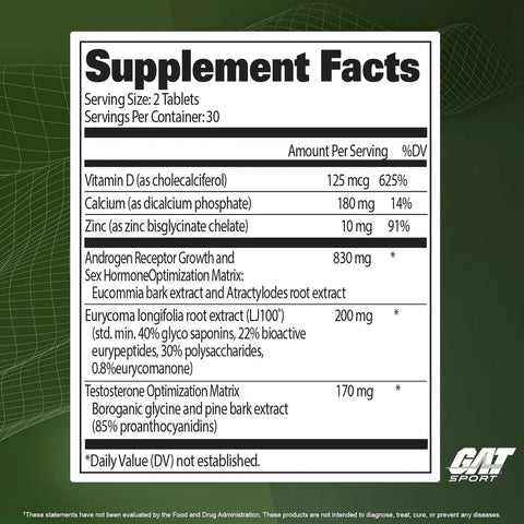 GAT Sport Testrol Platinum | Premium Testosterone Support Supplement with LJ100®, Vitamin D3 & Zinc | 60 Capsules