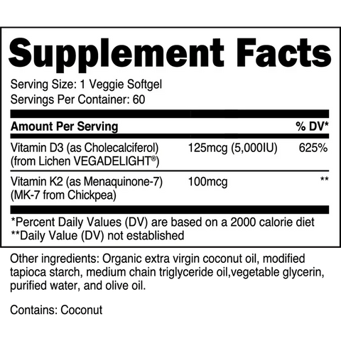 Transparent Labs Vitamin D3 and K2 Softgels | 60 Servings
