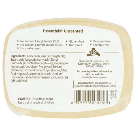 Glycerine Unscented Bar Soap 4 oz Clearly Natural