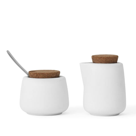 Nicola White Milk & Sugar Set Porcelain Cork ViVa Scandinavia