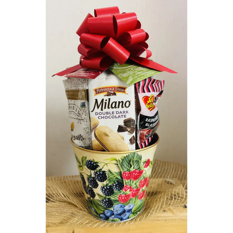 Jenny's Small Berry Gift Tin Basket - Gourmet Snacks in Reusable Berry Tin