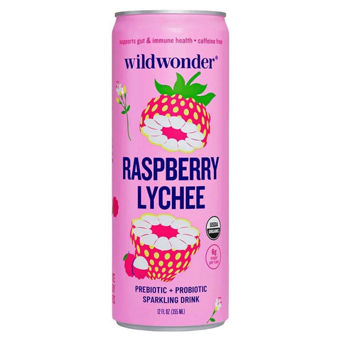 Raspberry Lychee Organic Prebiotic Probiotic Sparkling Drink Wildwonder 12OZ
