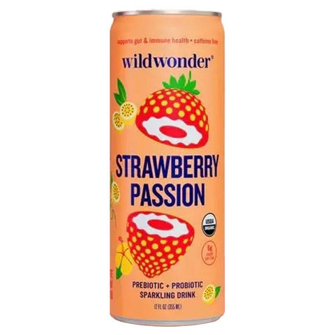 Organic Prebiotic + Probiotic Sparkling Drink Strawberry Passion 12OZ Wildwonder