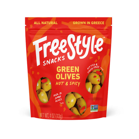 Green Olives Hot & Spicy Snack 6 bags x 4oz Freestyle Snacks