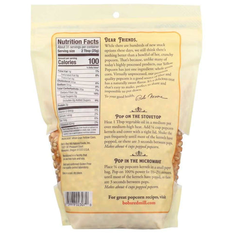 Yellow Popcorn Fresh Fluffy Popcorn Kernels Bob's Red Mill 30 oz