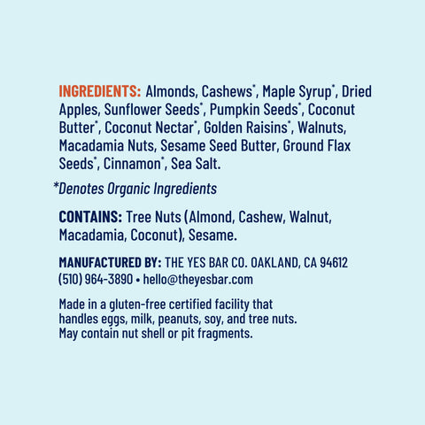Apple Cinnamon Crisp Snack Bar Pack 6 Packs YES BAR®