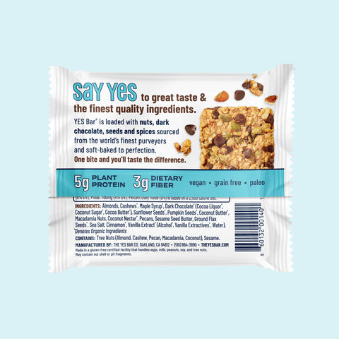 Dark Chocolate Chip Nutrient Pack Snack Bars 6 Packs YES BAR®